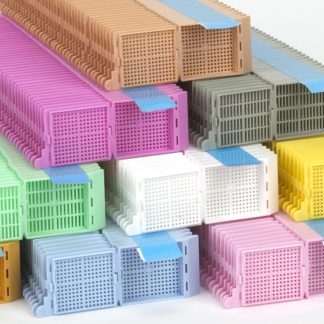 Biopsy Embedding Cassettes in Taped Stack with Attached Lid - 35&deg; Writing Area
