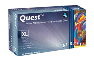 QUEST&trade; White Stretch Nitrile Exam Glove - Powder Free (Non Latex)